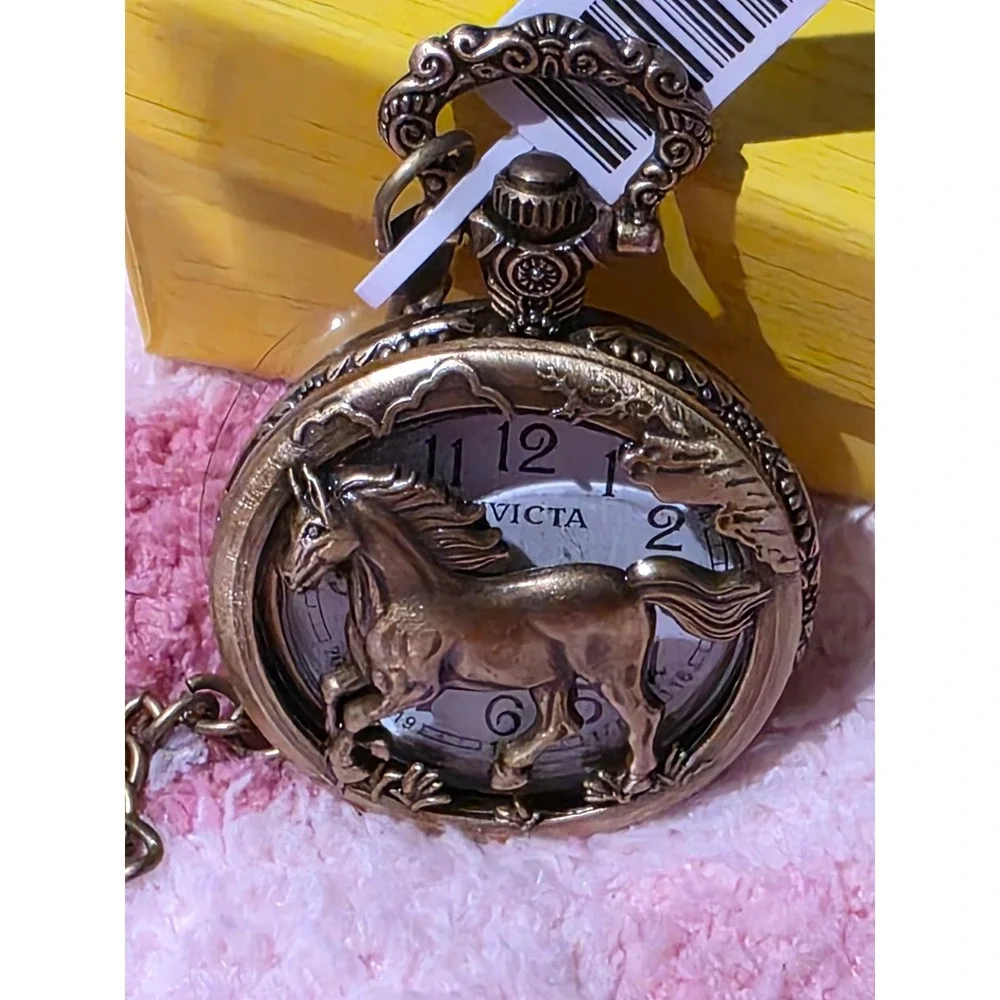 Invicta Pocket Watch Collection Antique Bronze Horse Hunter Case Equinox New